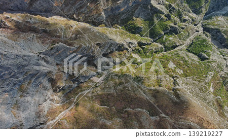 Mountain canyon with rocky cliffs and green forest Mountain canyon with rocky cliffs and green forest 139219227