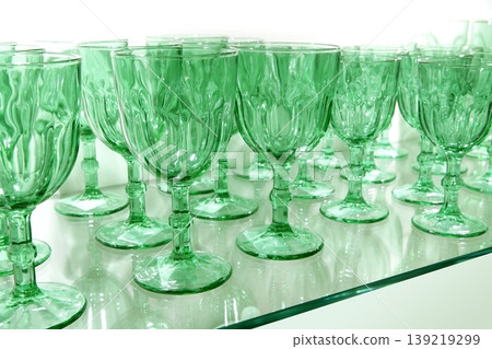 Green cups rows glass crystal kitchenware Green cups rows glass crystal kitchenware 139219299