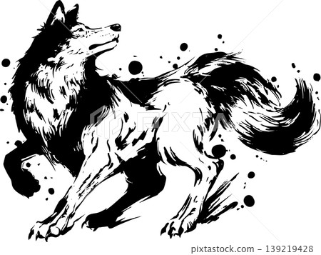 Wolf ink painting illustration 139219428