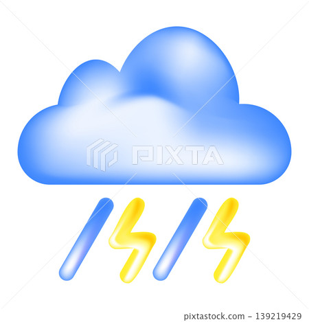 Cloud with rain and lightning 3D icon for weather forecast. Storm and thunder volumetric symbol for mobile apps and web design Cloud with rain and lightning 3D icon for weather forecast. Storm and thunder volumetric symbol for mobile apps and web design 139219429