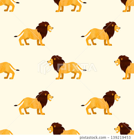 Seamless cute lion animal pattern. Vector simple watercolor illustration Seamless cute lion animal pattern. Vector simple watercolor illustration 139219453