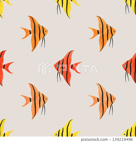Colorful Fish seamless pattern. Underwater background with angelfish Colorful Fish seamless pattern. Underwater background with angelfish 139219496