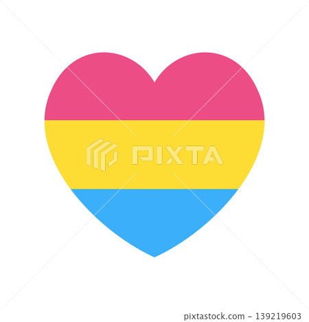 Pansexual flag sticker, button in heart shape. LGBT pride flag heart graphic symbol, banner, icon, background. 139219603