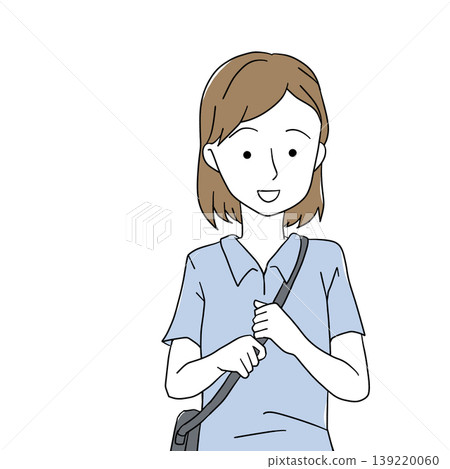 一位女士背著單肩包的插圖——沒有陰影，簡潔明了。 139220060