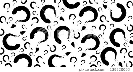 Question mark background with black brush strokes for faq and psychology banner. Abstract ink texture for web header and business presentation 139220093