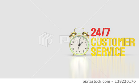 24 7 Customer Service Concept With Alarm Clock And Bold Yellow Text 3d render. 139220170