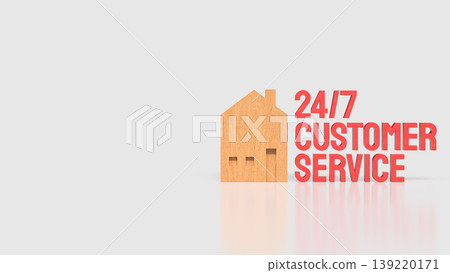 24 7 Customer Service Home Support Concept With Wooden House And Red Text 3d render. 139220171