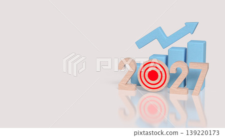 2027 Business Growth Target Strategy Concept With Upward Arrow And Financial Chart 3d render. 139220173