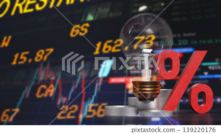 Interest Rate And Financial Innovation Concept With Percent Symbol Light Bulb And Stock Market Background 3d render. 139220176