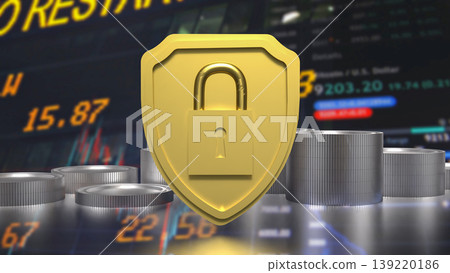 Secure Financial Protection Concept with Lock and Coins 3d render. 139220186