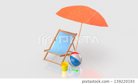 Relaxing Summer Beach Setup with Chair Umbrella and Colorful Accessories 3d render. 139220193