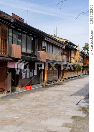 The cobblestone streets lined with traditional townhouses in Kanazawa's Nishi Chaya District. The cobblestone streets lined with traditional townhouses in Kanazawa's Nishi Chaya District. 139220202