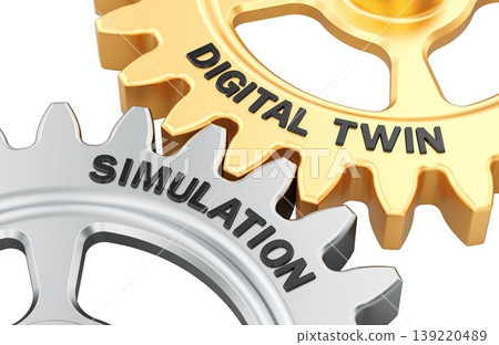 Digital twin and Simulation concept with gears. 3d rendering Digital twin and Simulation concept with gears. 3d rendering 139220489