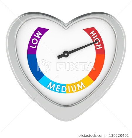 Heart health gauge showing high risk level. 3d rendering Heart health gauge showing high risk level. 3d rendering 139220491