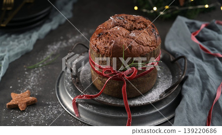 Traditional Italian Panettone Gift on Metal Serving Platters Traditional Italian Panettone Gift on Metal Serving Platters 139220686