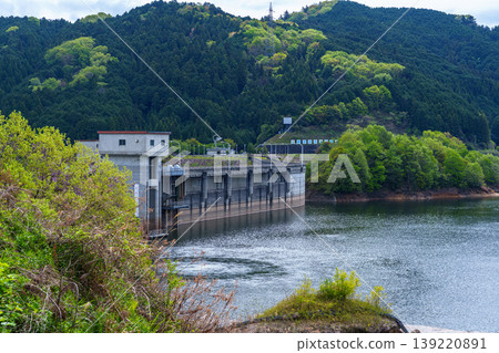 Nara Nunome Dam, beautiful with fresh greenery; south side of the dam (full view) 139220891