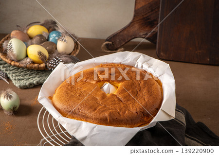 Traditional Portuguese Pao de Lo Sponge Cake for Easter Celebration Traditional Portuguese Pao de Lo Sponge Cake for Easter Celebration 139220900