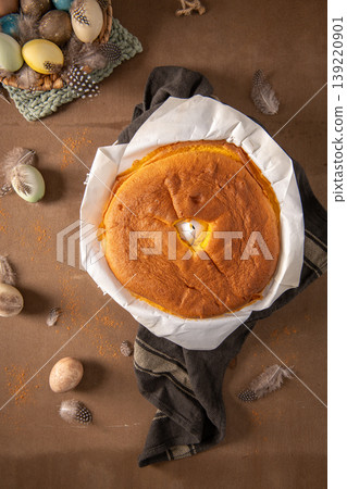 Top View of Traditional Pao de Lo Sponge Cake for Easter Celebration Top View of Traditional Pao de Lo Sponge Cake for Easter Celebration 139220901