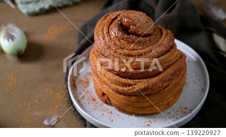 Freshly Baked Gourmet Cinnamon Roll with Sugar and Spice Freshly Baked Gourmet Cinnamon Roll with Sugar and Spice 139220927