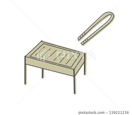 Barbecue grill and tongs: Camping cooking utensils Barbecue grill and tongs: Camping cooking utensils 139221216