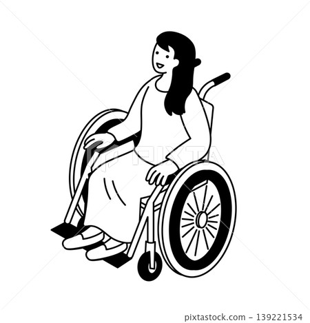 A simple illustration of a woman in a wheelchair. 139221534