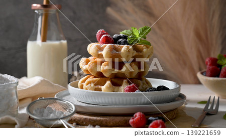 Sweet Homemade Berry Belgian Waffle Sweet Homemade Berry Belgian Waffle 139221659