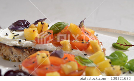 Italian bruschetta with roasted tomatoes Italian bruschetta with roasted tomatoes 139221683