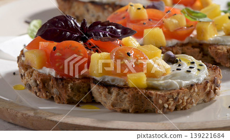 Italian bruschetta with roasted tomatoes 139221684