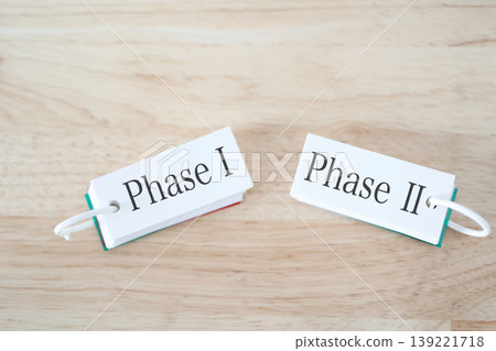 An image illustrating the progression of a two-phase process. Cards labeled Phase 1 and Phase 2. White paper. An image illustrating the progression of a two-phase process. Cards labeled Phase 1 and Phase 2. White paper. 139221718