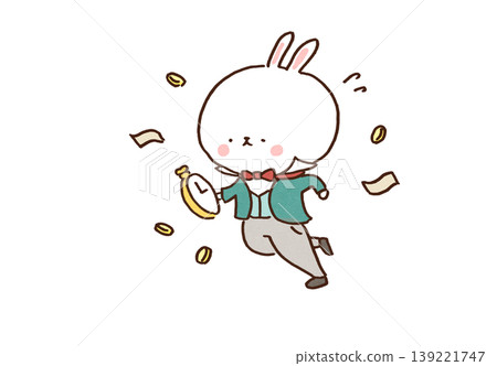 An illustration of a rabbit running with a pocket watch and money (Time is money). An illustration of a rabbit running with a pocket watch and money (Time is money). 139221747