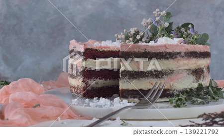 Slice of strawberry cake Slice of strawberry cake 139221792