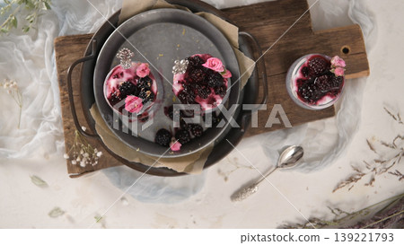 Chia pudding with blackberries Chia pudding with blackberries 139221793