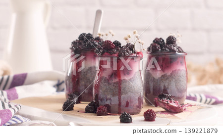 Chia pudding with blackberries Chia pudding with blackberries 139221879