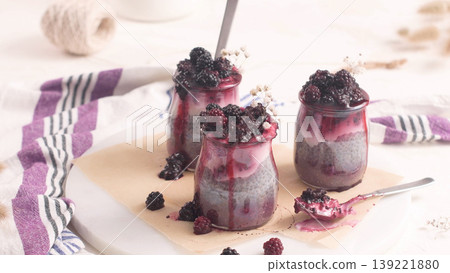 Chia pudding with blackberries Chia pudding with blackberries 139221880