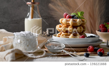 Sweet Homemade Berry Belgian Waffle Sweet Homemade Berry Belgian Waffle 139221888