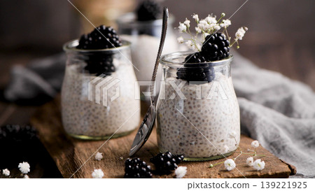 Chia pudding with blackberries Chia pudding with blackberries 139221925