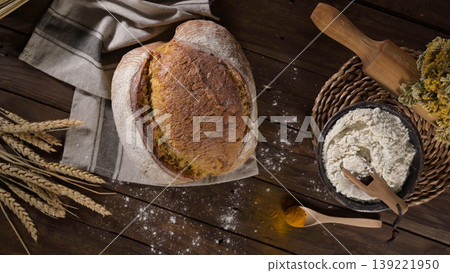 Homemade crispy turmeric bread 139221950
