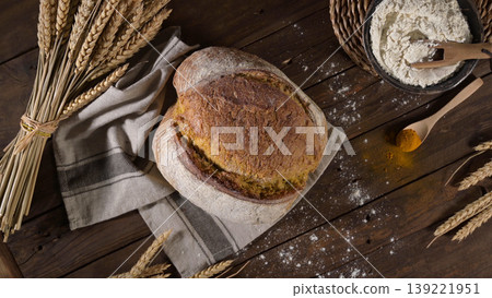 Homemade crispy turmeric bread 139221951