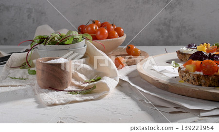 Italian bruschetta with roasted tomatoes Italian bruschetta with roasted tomatoes 139221954