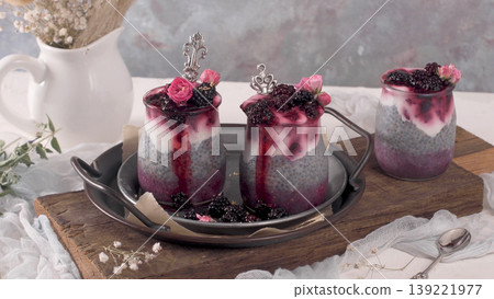 Chia pudding with blackberries Chia pudding with blackberries 139221977