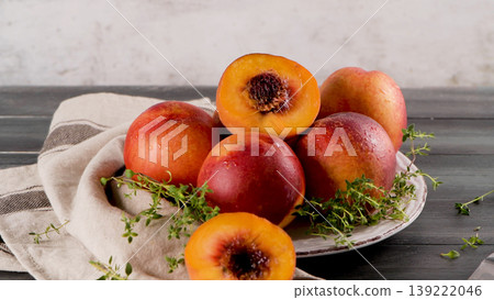Plate with fresh nectarines Plate with fresh nectarines 139222046