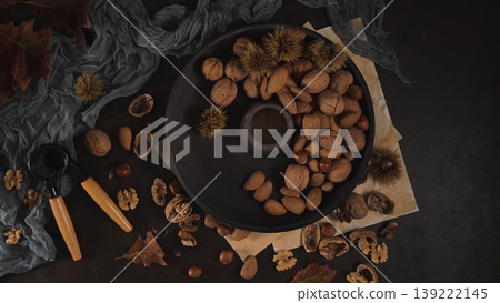 Autumn dry fruits on table Autumn dry fruits on table 139222145