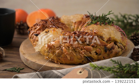 Traditional Portuguese Bolo Rainha Christmas Cake with Toasted Nuts and Candied Fruit Traditional Portuguese Bolo Rainha Christmas Cake with Toasted Nuts and Candied Fruit 139222151