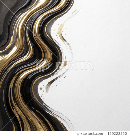 An artistic Japanese paper background with ink and liquid gold undulating like waves. An artistic Japanese paper background with ink and liquid gold undulating like waves. 139222250