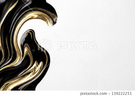 An artistic Japanese paper background with ink and liquid gold undulating like waves. An artistic Japanese paper background with ink and liquid gold undulating like waves. 139222251