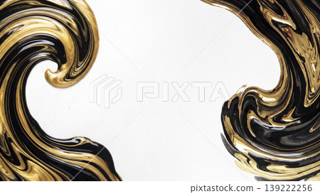 An artistic Japanese paper background with ink and liquid gold undulating like waves. An artistic Japanese paper background with ink and liquid gold undulating like waves. 139222256