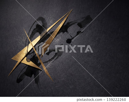 Geometric golden triangles and dynamic ink strokes on an artistic black washi paper background. Geometric golden triangles and dynamic ink strokes on an artistic black washi paper background. 139222268