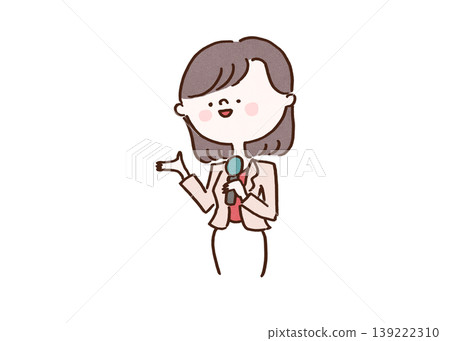 一位女士手持麥克風，面帶微笑，清晰地講話（播音員、主持人、訪談者）。 139222310