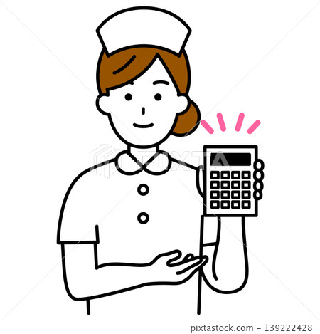 A female nurse shows the amount on a calculator. 139222428