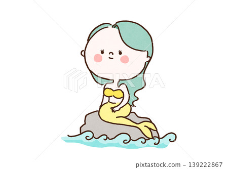 一幅描繪美人魚公主坐在岩石上的插圖（《小美人魚》） 139222867